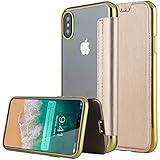 Custodia iPhone X,Custodia iPhone 10,iPhone X Case Snewill Slim PU Leather Folio Flip Case with Card Slot & Clear Soft TPU Back Cover for Apple iPhone X - Gold