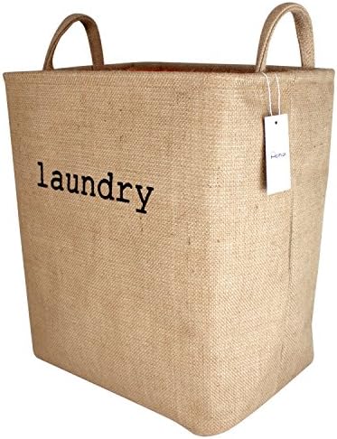 Household Linen Collapsible Small Size Laundry Hamper with Two Handles, Heavy Duty and Durable, Collapsible and Self Standing as Laundry Basket (15.8 x 10.2 x 14 inch) (Linen)