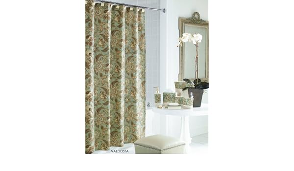 J Queen New York Valdosta Aqua Jacobean Floral Fabric Shower
