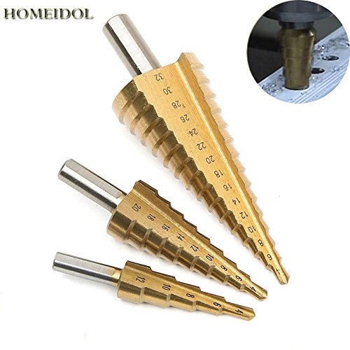 Hakkain Stufenbohrer HSS Titanbeschichtet Stahl 4/12/20/32mm Boherset für Elektrowerkzeug1 Set ,3tlg.