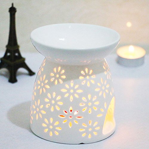 Debon Creative Milch weiß Keramik Hohl Floral Aroma Lampe Öl Diffusor ätherisches Öl Lampe Aromatherapie Ofen Keramik Räuchergefäß Öl Kerze Ofen Teelichthalter Kerzenhalter a