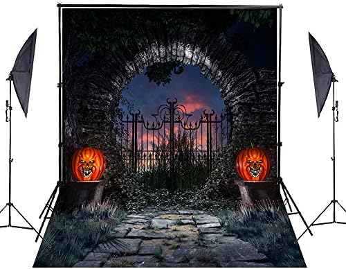 YCNET Halloween Photography Background 5×6.5FT Cotton Washable Reused Outdoor Pumpkin Flagging Halloween Photo Backdrop Studio Booth Props