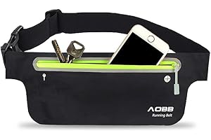 NEPAK AOBB Running Belt, Sports Fanny Bags, Waterproof Running Belt, Retractable Belt Lightweight and Waterproof, Keys Suitable for Gym, Riding, Jogging, Climbing, Black, Black, One Size, Black,
