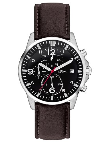 s.Oliver Herren-Armbanduhr XL Analog Quarz Leder SO-2630-LC s.Oliver Herren-Armbanduhr XL Analog Quarz Leder SO-2630-LC