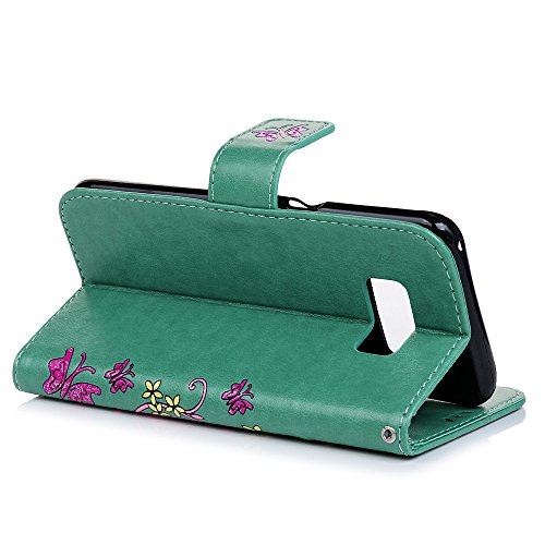 Lanveni Samsung Galaxy S8 Hülle, Handyhülle für Samsung Galaxy S8 Flip Case Cover PU Lederhülle Schutzhülle Magnetverschluss Ledertasche mit Stander Function Brieftasche Card Slot Handy Tasche mit Bunte Schmetterling Cover Design (Mintgrün)+ 1 x Stylus Pen + 1 x Staubdichte Stecker - 8