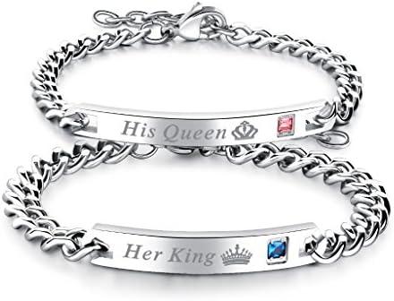 JRUI Jewelry His Hers Matching Set Titanium Stainless Steel His Queen Her King Couple Bracelet 2 pcs with Gift Bag