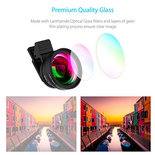 Telefono cellulare fotocamera lente Zptone 2Â in 1Â clip-on Lens kit 0.45Â x super grandangolo e macro 12.5Â x Phone obiettivo per iPhone 8Â 7Â 6S 6Â Plus 5S Samsung Android e telefoni smartphone nero