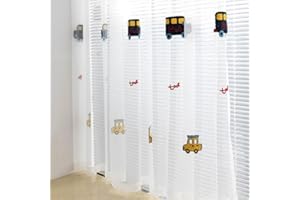 Lsimeru Transparent Vorhang Kinderzimmer Junge Ösen mit Auto Stickerei Muster 2 Stück Gardinen Kinder Dekoschal,140x245