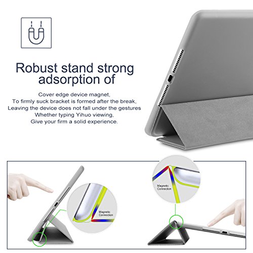 Hülle für iPad Air 2 iPad 6th Generation CICMOD® Smartcover Case Tasche Schutzhülle Etui Auto Aufwachen/Schlaf Funktion mit Multi Ständer und Anti-Stoß weiche TPU Rückseite (Grau) - 5