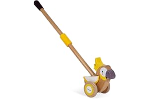 Janod - Cacatoès à Pousser - Jouets d'éveil et Premier Age - Apprentissage Motricité et Imagination - Roues Silencieuses - Partenariat WWF - Certifié FSC - Dès 18 mois, J08604