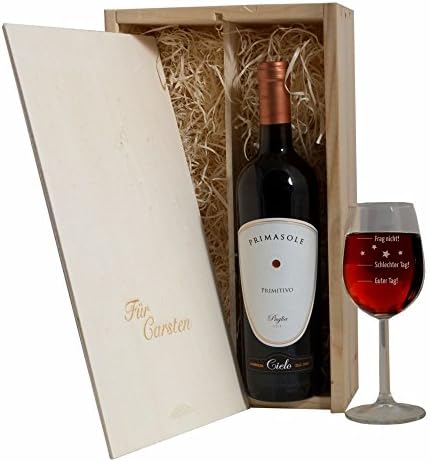 'Gift Set – Personalised with a name "Good Day – Bad Day – Frag nicht. Wine Glass – Gift Box with Wine Bottle Of Red Wine Gift, Birthday Present, Christmas Gift For Man/Woman