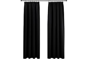 PONY DANCE Rideau Occultant - Rideau Salon Thermiques Noir Phonique Galon Fronceur sans Percage sans OEillet Décoration pour Salon Cuisine Chambre Maison, 2 Pièces, 140 x 175 cm