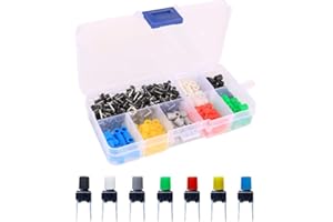 Gebildet 105pcs 6×6×8mm MomentáneoTáctil Tact Push Button Interruptor, Micro Táctil Interruptor con Botón Tapas de 7 Color para Arduino (Cada Color 15pcs)