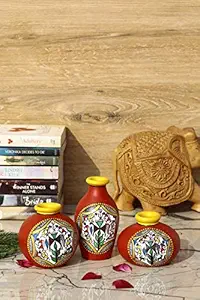 Vintage Gulley Warli Hand-Painted Living Room & Home Decorative Miniature Small Terracotta Pots Set I Red & Golden I Set of 3 I Mini Pots