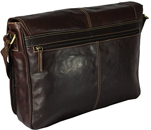 Laptop-Tasche „ATLANTA“ (15″) | Echtes Büffel-Leder | Notebook Umhängetasche Herren Damen Braun | By Alpenleder - 4