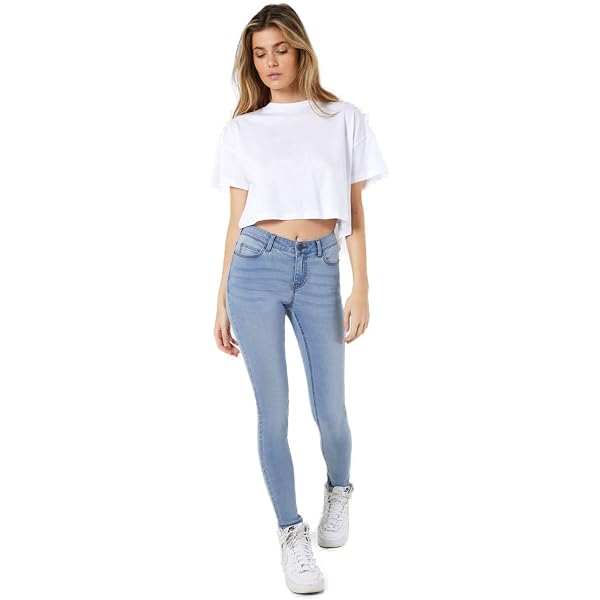NOISY MAY Damen Jeans – Enger Schnitt, Blau, Streetwear Mit Nieten & Reißverschluss, Perfekt Für Lässige Outfits