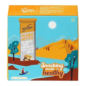 RiteBite Max Protein Peanut Butter Energy Snack Bar with Dark Chocolate & Oats- 480g - Pack of 12