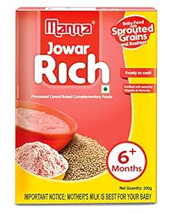 Manna Baby Cereal 200g | Baby Food (6+Months) Sprouted Jowar with Beetroot Powder | 100% Natural Health Mix | Infant Food