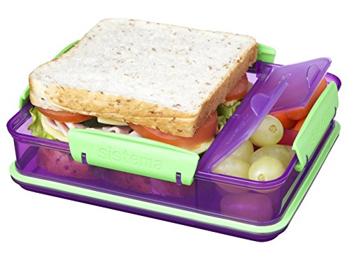 Sistema 975ml Multi Compartment Snack Attack Duo Lunch Box, Purple by Online Kitchenware - 2
