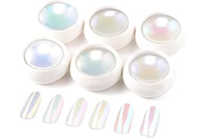 ‎BISHENGYF BISHENGYF Chrome Nail Powder-6 Colors Iridescent Aurora Pearl Effect Nail Powder【2024 Super Mirror Effect】Chrome Powder Pigment Pulver FüR NäGel, Glazed Donut Glitzerpuder Cromepulver Nägel