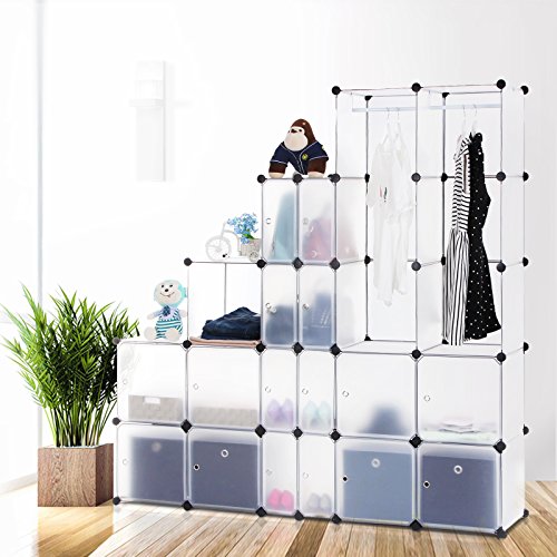 Songmics Kleiderschrank Garderobenschrank Steckregalsystem mit Schuhregal/2 Kleiderstange Kapazität 960L Weiß 180 x 145 x 37 cm LPC42W - 3