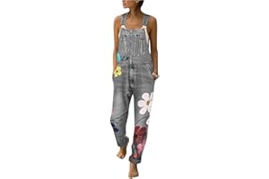 ORANDESIGNE Combinaison Femme Femme Salopette en Jeans Slim Jumpsuit Pantalon Floral Casual Grand Taille pour Printemps Automne