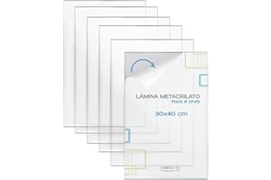 CHELY INTERMARKET Láminas Metacrilato 30X40 CM 0.7 MM Pack 6 Unidades Plexiglass Transparente Resistente Para Manualidades Marcos Pantallas Protección Fotografías Cristal Acrílico Plástico Duro