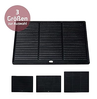 CLP Plaque de Cuisson Barbecue en Fonte pour Le Grille Électrique, à Gaz ou à Charbon - Plaque réversible: Une Face Lisse et Une Rainurée - Plaque de Grille Noire en Différentes Tailles 48,5 x 32 cm