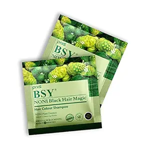 BSY Noni Black Hair Magic 12ml x 5 Sachets |100% Ammonia Free | Fruit based Hair Color Shampoo | Anti Hair fall Hair Color | Black Hair Dye | 5 minutes hair color | noni hair color | Anti Dandruff.