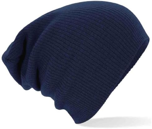 PLAIN SLOUCH BEANIE KNITTED HAT – B461 (Navy)