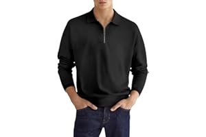 Rfmfkkg Polo de manga larga con cremallera de color sólido para hombre, estilo casual