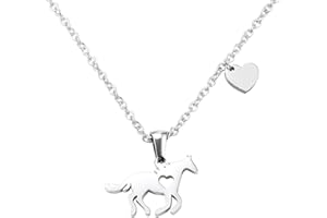 CheersLife Collana Di Cavallo Per Ragazze Collana Di Fascino Del Cuore Iniziale in Acciaio Inox Ciondolo Cavallo Delicato Festa Della Mamma Gioielli Compleanno Regali Per Le Donne Amanti Dei Cavalli