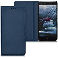 kwmobile Funda para bq Aquaris X5 - Carcasa para móvil de [Cuero sintético] - Case [Plegable] en [Azul Oscuro]