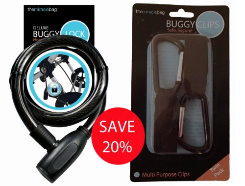 Secure Universal Buggy Lock & Buggy Clips Combo Pack (RRP £13.98 SAVE 20%) by the Miracle Bag - Pram Stroller Pushchair Lock