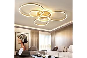 LFOUTE Lampa Sufitowa LED Nowoczesna Lampa Sufitowe Do Salonu Możliwość Przyciemniania Okrągły żyrandol Sypialnia Jadalnia Pokój Dziecięcy Lampa Eisząca Biuro Oświetlenie Wewnętrzne 6 Kółek,Gold