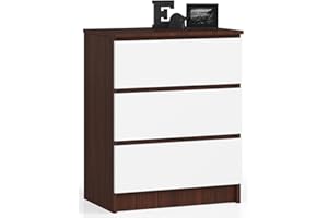 AKORD Cassettiera K60 con 3 Cassetti | Credenza Alta | Moderna Mobiletto per Soggiorno Sala da Pranzo Camera da Letto Corridoio Bagno | Armadio Cameretta | 60x77x40 cm 25 kg Wenge/Bianco