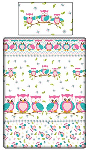Babies-Island A 2 Piece Bedding Set Pillowcase+Duvet Cover For Baby Toddler To Fit Cot/Cot Bed - Pink Owl - Size : 120x150cm