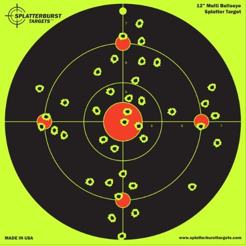 - 12 Multi Bullseye Splatterburst Target - Instantly See Your Shots Burst Bright Florescent Yellow Upon Impact! by Splatterburst Targets