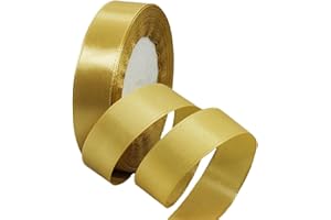 HONGCI Nastro in raso a doppia faccia da 20 mm, color oro champagne, 22 m, nastro in poliestere dorato, nastro spesso per artigianato, Natale, San Valentino, mazzi, decorazioni per feste di nozze