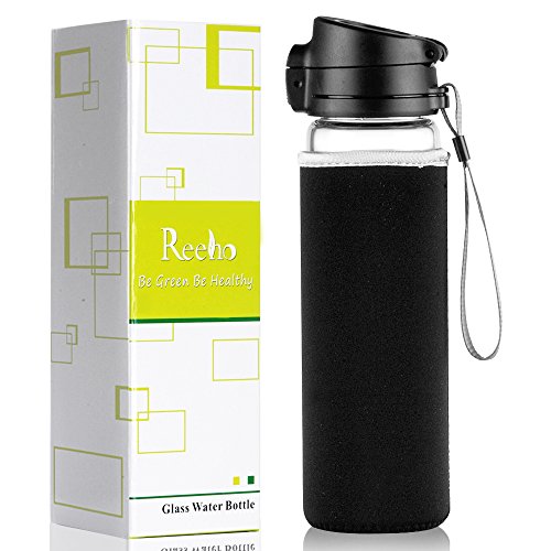 Reeho® Tragbare 510ml Sportflasche Trinkflasche aus Glas, BPA-frei Wasserflasche Glas, Borosilikat Glasflasche Mit Nylon Tasche, Flaschen für Wandern, Fitnessstudio , Laufen - 2