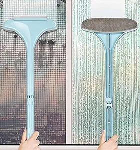 HIPTAGE Multi-Function Mesh Screen, Window Screen Cleaning Wiper Long Handle Washing Equipment, Detachable Window Cleaner Tool with Wet and Dry Dual-Use (Dual Side Glass Wiper)