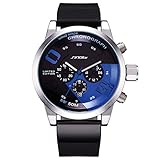 Yiwa Uhren Herren 3-Loch 6-Zeiger Sportuhr mit Lederarmband Stilvolle Quarz Armbanduhr Studenten Uhr Ornament Gif