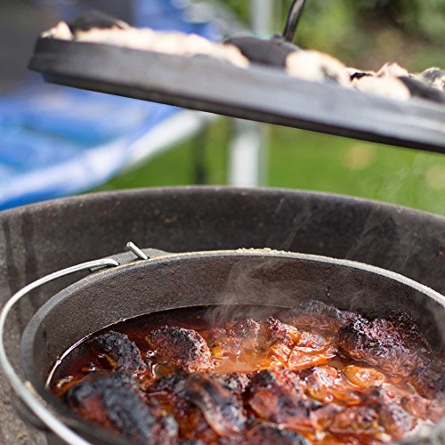 Big-BBQ DO 9.0 Dutch-Oven aus Gusseisen | Fertig eingebrannter 12er Koch-Topf aus Gusseisen | mit Deckelheber, Deckel- oder Topfständer | ohne Füße - 5