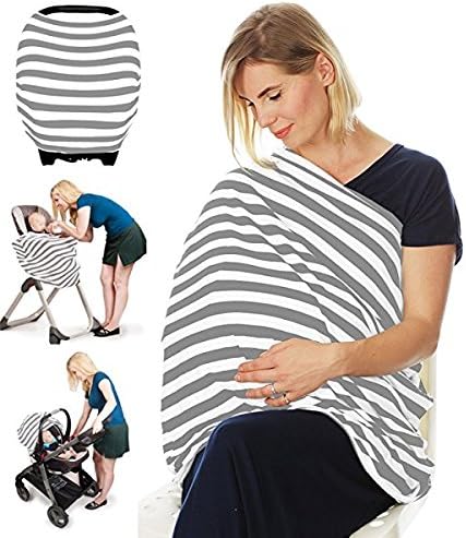 YiCoo Baby Car Seat Canopy Baby Nursing Breastfeeding Cover Scarf Baby Stroller Sunshade Shopping Cart Cover Blanket for Infants Newborns and Kids (Strip Grey)