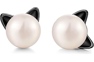 jiamiaoi Koty kolczyki ze srebra próby 925, srebro próby 925, kolczyki dla dzieci, koty, perły, kolczyki srebrne/złote / różowe złoto, 7,5 mm, słodkowodne
