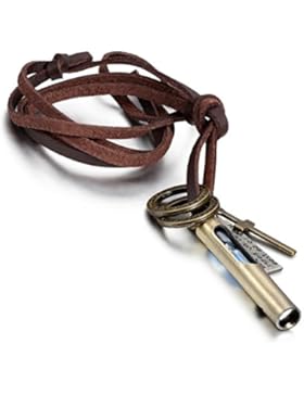 Oidea Herren Damen Halskette mit Anhänger, Leder Kette Halsband mit Sanduhr Pfeife Ringe Kreuz und Schrift Tag...