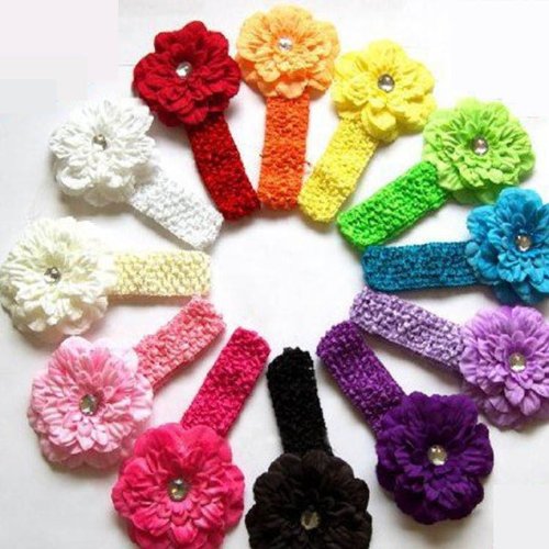 Peony Flower Hair Clips with Crochet Headbands for Baby Toddler Youth Girls