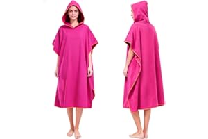 AUYAO Hooded Poncho Towel Adult Towel Wrap Robe Microfibre Changing Robe Towel with Pocket Oversized Towel Poncho Beach Universal Size Cover-Up Bath Towel with Hood for Swimming Surfing(Rose Red)
