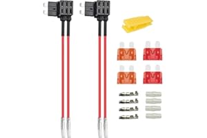 Gebildet 2Piezas 12V/24V Estándar Fusible Doble Puerto Add-a-Circuit, Portafusibles Hoja Piggy Back ATS Mediano con Arnés Cables Doble, 4 Piezas (5A/10A) Fusible Estándar y Extractor Fusibles