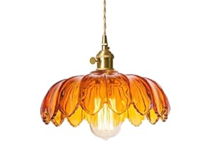 LIGKIN Lámpara Colgante de Vidrio E27 Lámpara de Techo en Forma de Flor Creativa Pantalla de Vidrio Lámpara Colgante Retro para Salón Dormitorio Comedor